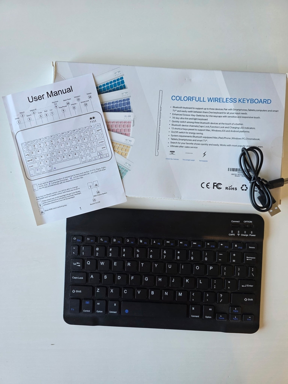 Colorful Wireless Bluetooth Keyboard -  Black